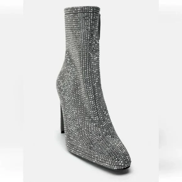 ZARA RHINESTONE HEELED ANKLE BOOTS - Picture 10 of 14